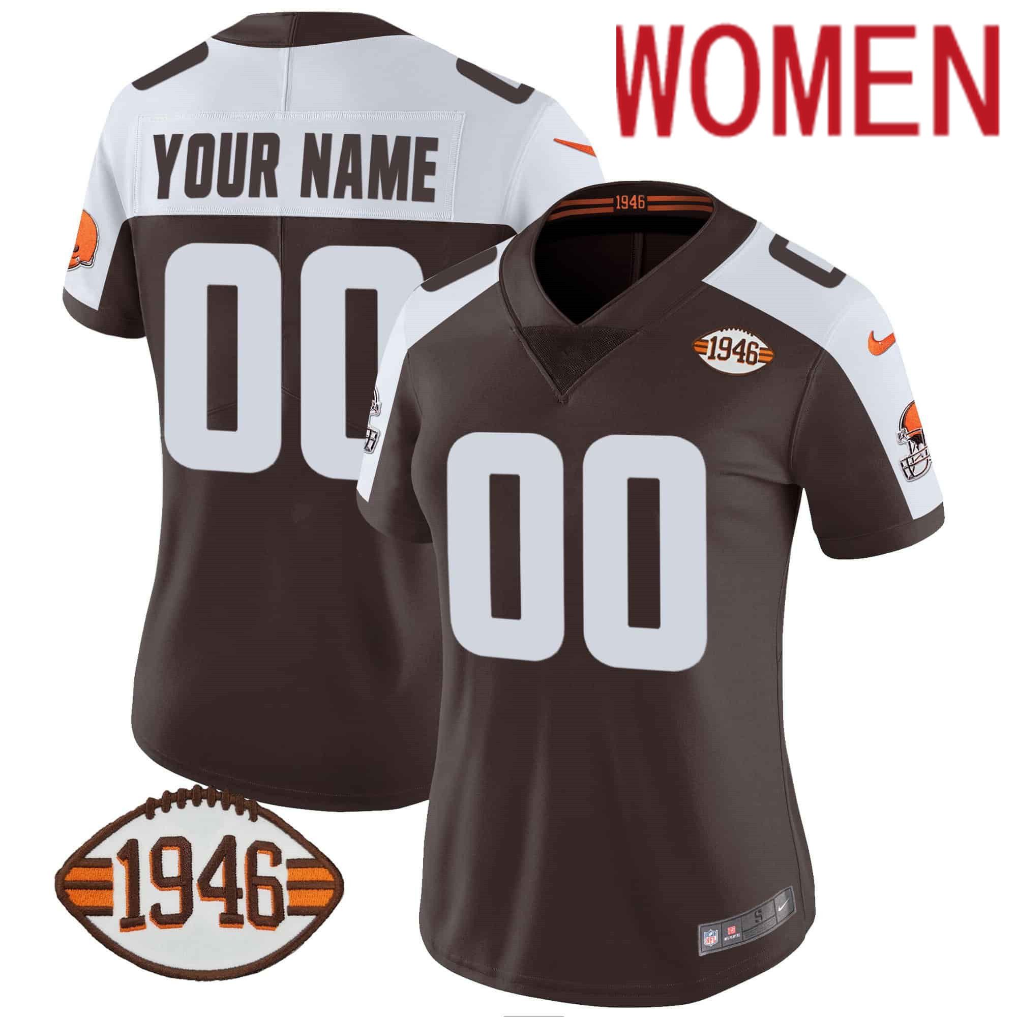 Women Cleveland Browns brown 1946 75th Anniversary Patch Custom 2024 Nike NFL Jersey->customized nfl jersey->Custom Jersey